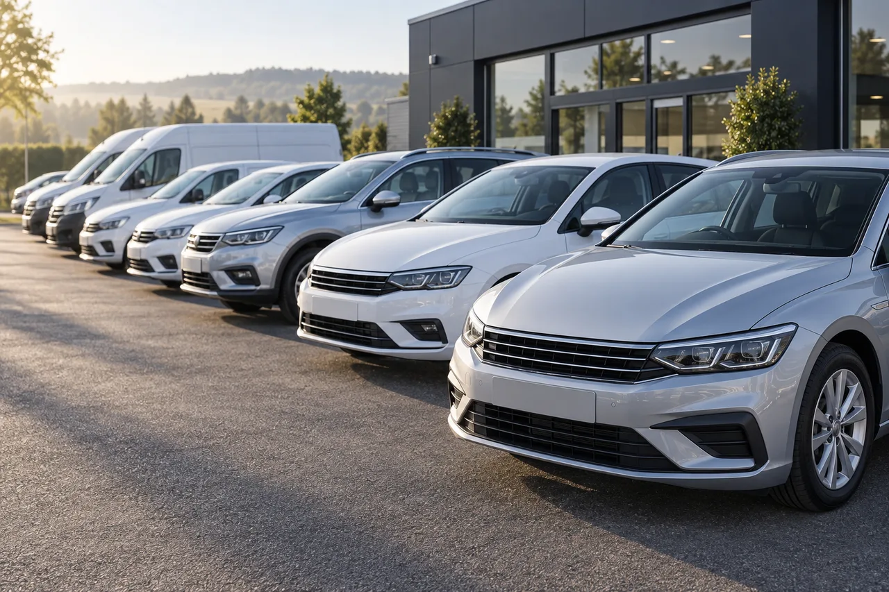 A line of cars on an independent dealership forecourt
