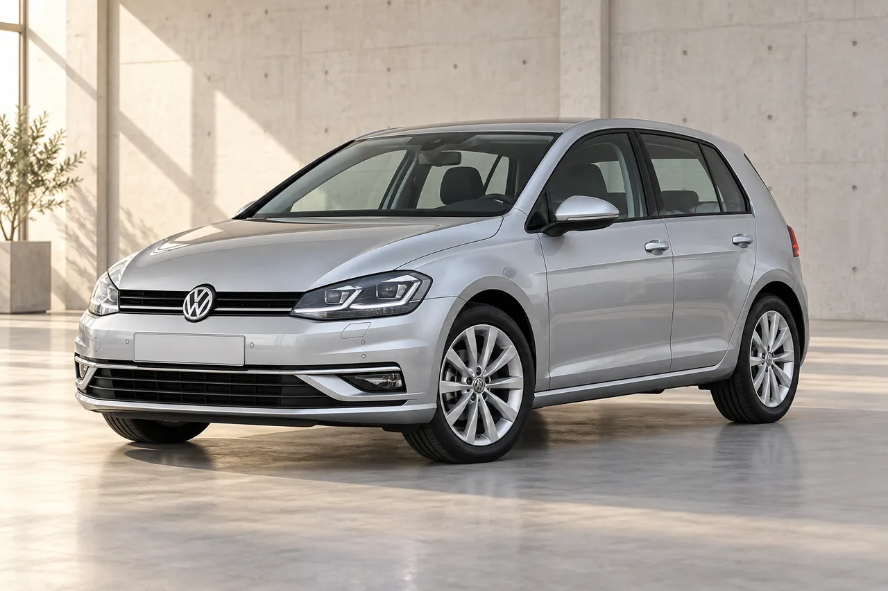 Illustrative silver Volkswagen Golf in a sunlit studio